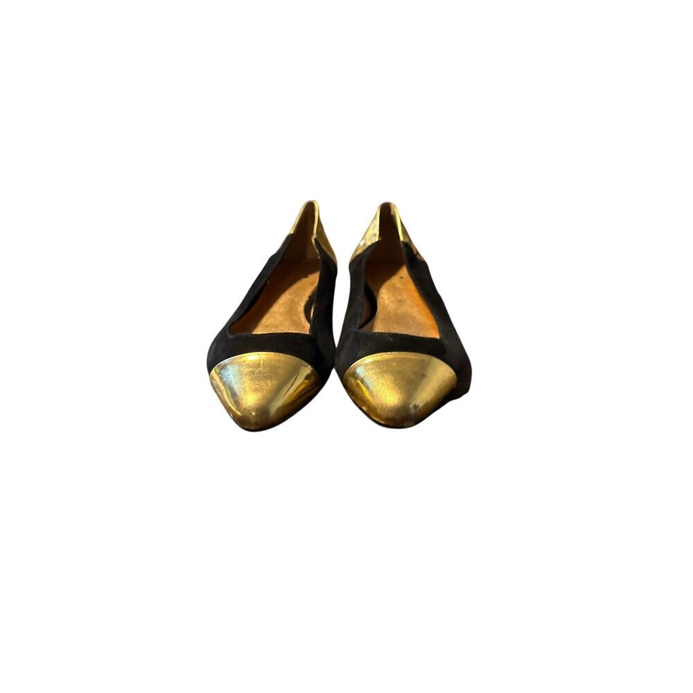 Kate Spade New York Black Suede Gold Cap Toe Ballet Flats Women’s Size 7M